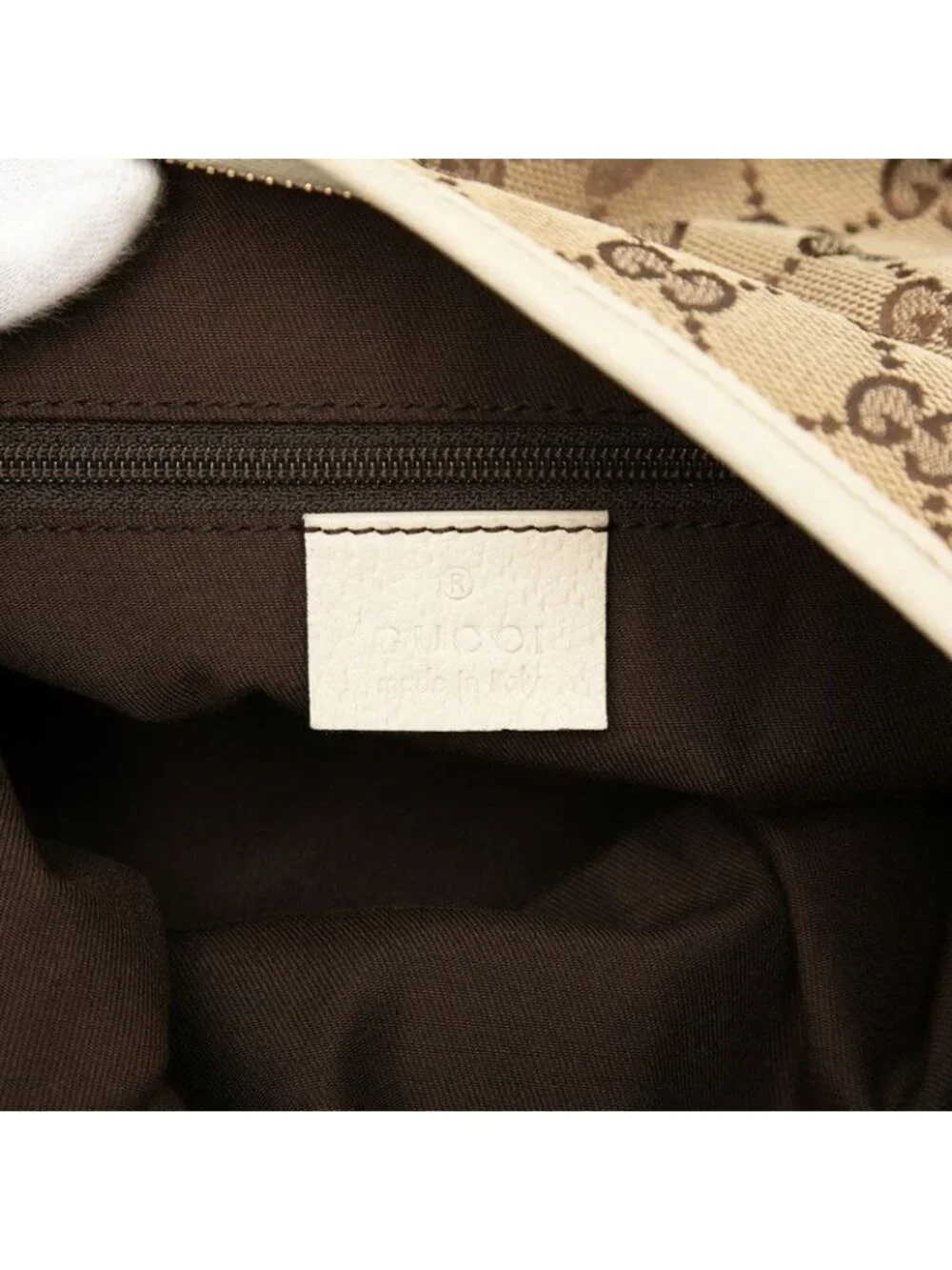 Gucci GG Canvas Abbey Crossbody Shoulder Bag Beige Ivory Leather